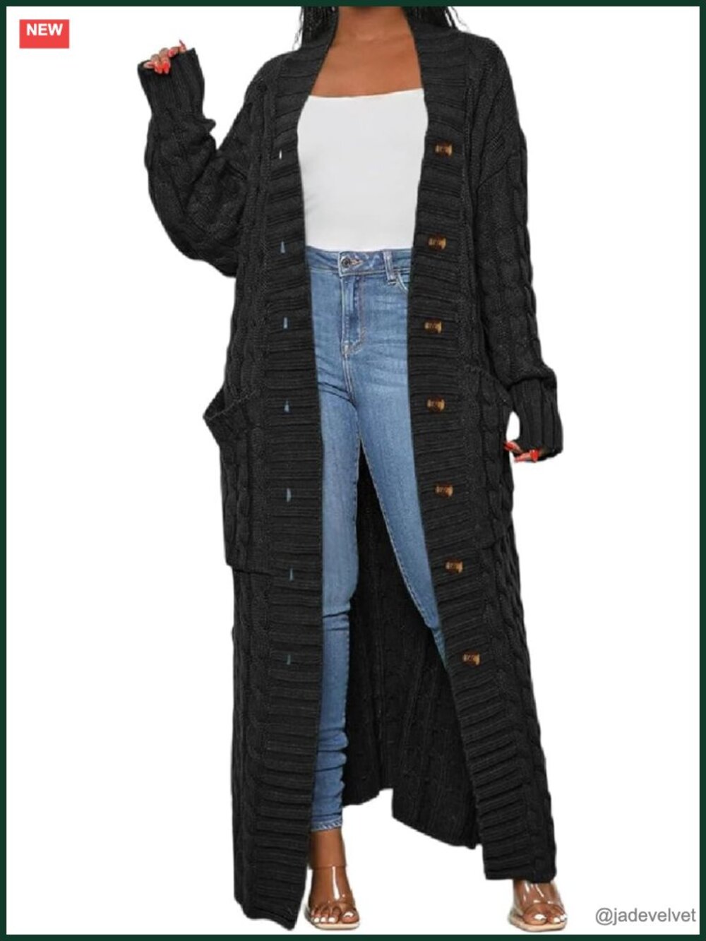 Cable Knit Dual Pocket Chunky Cardigan - Floor Length Maxi Sweater
